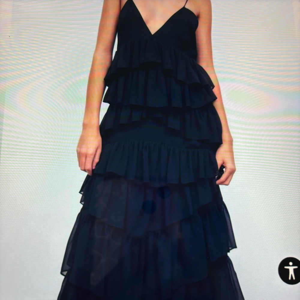 Zara black ruffled midi dress size XS